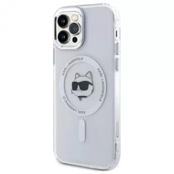 Karl Lagerfeld KLHMP12MHLSCHH Hardcase, iPhone 12/12 Pro 6,1 inch baltas, IML metalinis Choupette galva, MagSafe