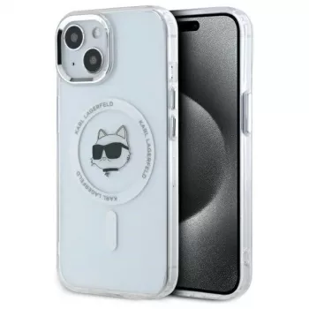 Karl Lagerfeld KLHMP15SHLSCHH iPhone 15 6,1 inch White Hardcase IML Metal Choupette Head MagSafe