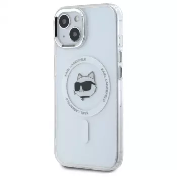 Karl Lagerfeld KLHMP15MHLSCHH Hardcase, skirta Apple iPhone 15 Plus 6,7 inch balta IML metalinė Choupette galvutė MagSafe