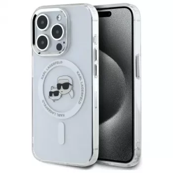 Karl Lagerfeld KLHMP15XHLSKCH Hardcase IML Metal Karl & Choupette Head MagSafe, skirta iPhone 15 Pro Max 6,7 inch balta