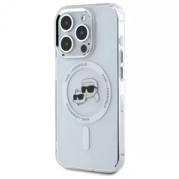 Karl Lagerfeld KLHMP15XHLSKCH Hardcase IML Metal Karl & Choupette Head MagSafe, skirta iPhone 15 Pro Max 6,7 inch balta