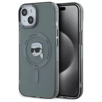 Karl Lagerfeld KLHMP15SHLSKIK Hardcase IML Metal Karl Head MagSafe, skirta Apple iPhone 15 6,1 inch, juoda