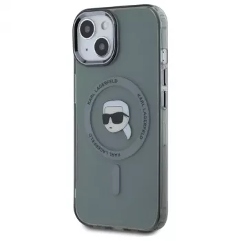 Karl Lagerfeld KLHMP15SHLSKIK Hardcase IML Metal Karl Head MagSafe, skirta Apple iPhone 15 6,1 inch, juoda