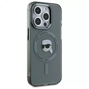 Karl Lagerfeld KLHMP15LHLSKIK Hardcase for Apple iPhone 15 Pro 6,1 inch Black IML Metal Karl Head MagSafe