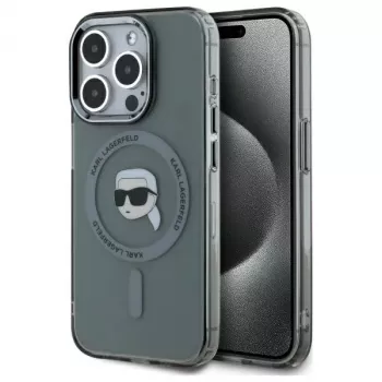 Karl Lagerfeld KLHMP15XHLSKIK Hardcase IML Metal Karl Head MagSafe, skirta iPhone 15 Pro Max 6,7 inch juoda