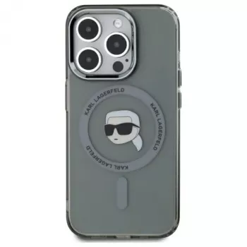 Karl Lagerfeld KLHMP15XHLSKIK Hardcase IML Metal Karl Head MagSafe, skirta iPhone 15 Pro Max 6,7 inch juoda