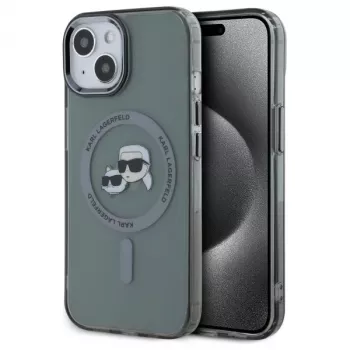 Karl Lagerfeld KLHMP15SHLSKCK Hardcase IML Metal Karl & Choupette Head, MagSafe, skirta Apple iPhone 15 6,1 inch, juoda