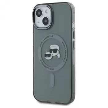 Karl Lagerfeld KLHMP15SHLSKCK Hardcase IML Metal Karl & Choupette Head, MagSafe, skirta Apple iPhone 15 6,1 inch, juoda