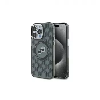 Karl Lagerfeld IML Monogram Karl & Choupette Head MagSafe Dėklas, skirtas iPhone 15 Pro Max 6,7 inch juodas