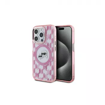 Karl Lagerfeld KLHMP15XHMCKMHP iPhone 15 Pro Max 6,7 inch Pink IML Monogram Karl & Choupette Head MagSafe Case