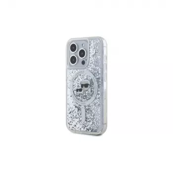 Karl Lagerfeld KLHMP15LLGKCSGH iPhone 15 Pro 6.1″ kietas dėklas permatomas skystas blizgesys Karl & Choupette galva MagSafe