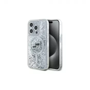 Karl Lagerfeld KLHMP15XLGKCSGH Kietasis dėklas, skirtas iPhone 15 Pro Max 6,7 inch permatomas Liquid Glitter Karl & Choupette Head MagSafe