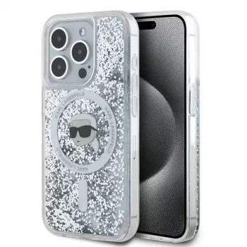Karl Lagerfeld KLHMP15LLGKISGH iPhone 15 Pro 6,1 inch Hardcase Transparent Liquid Glitter Karl Head MagSafe