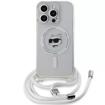 Karl Lagerfeld KLHMP15XHCCHNT „Choupette“ kietas dėklas, skirtas „iPhone 15 Pro Max“ 6,7 inch permatomas su dirželiu, MagSafe