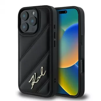 Karl Lagerfeld Quilted Signature Hard Case, skirtas iPhone 16 Pro, juoda