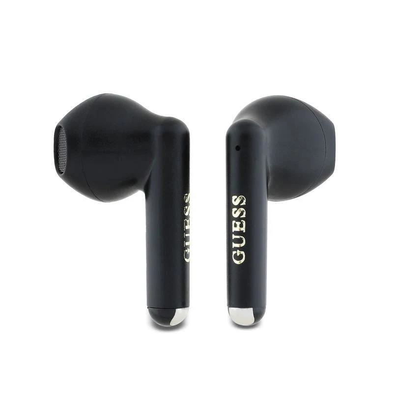 Guess GUTWSJ14ESGKTWS belaidės ausinės True Wireless Bluetooth 5.3 su įkrovimo dėklu, juodos, klasikinis logotipo raštas
