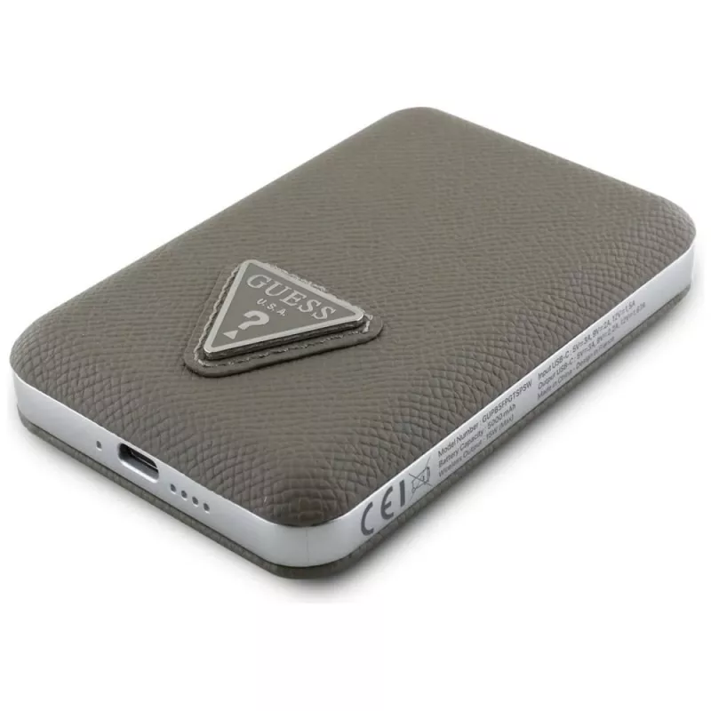 GUESS Grained Triangle Wireless Power Bank 5000mAh 15W USB-C MagSafe Brown