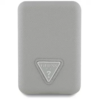 GUESS Grained Triangle belaidis power bank 5000mAh 15W USB-C MagSafe smėlio spalvos