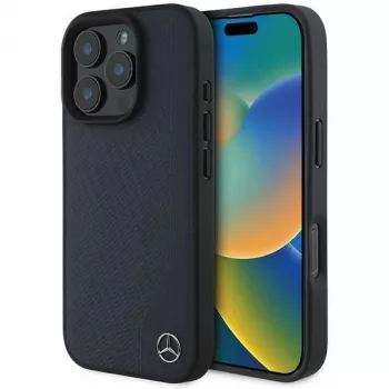Mercedes-Benz MEHMP16X23RBGVV iPhone 16 Pro Max 6,9 inch Navy Hardcase su MB Wood Imitation Leather ir MagSafe