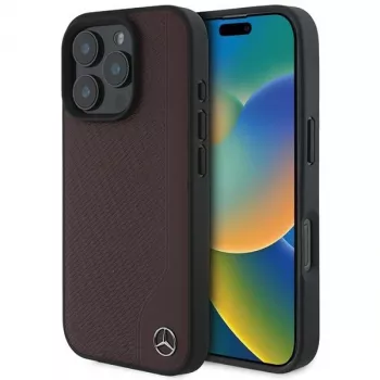 MERCEDES-BENZ Wood Imitation Leather Hard Case for Apple iPhone 16 Pro Max 6,9 inch Red MagSafe