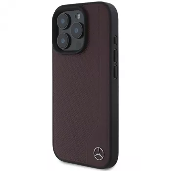 MERCEDES-BENZ Wood Imitation Leather Hard Case for Apple iPhone 16 Pro Max 6,9 inch Red MagSafe