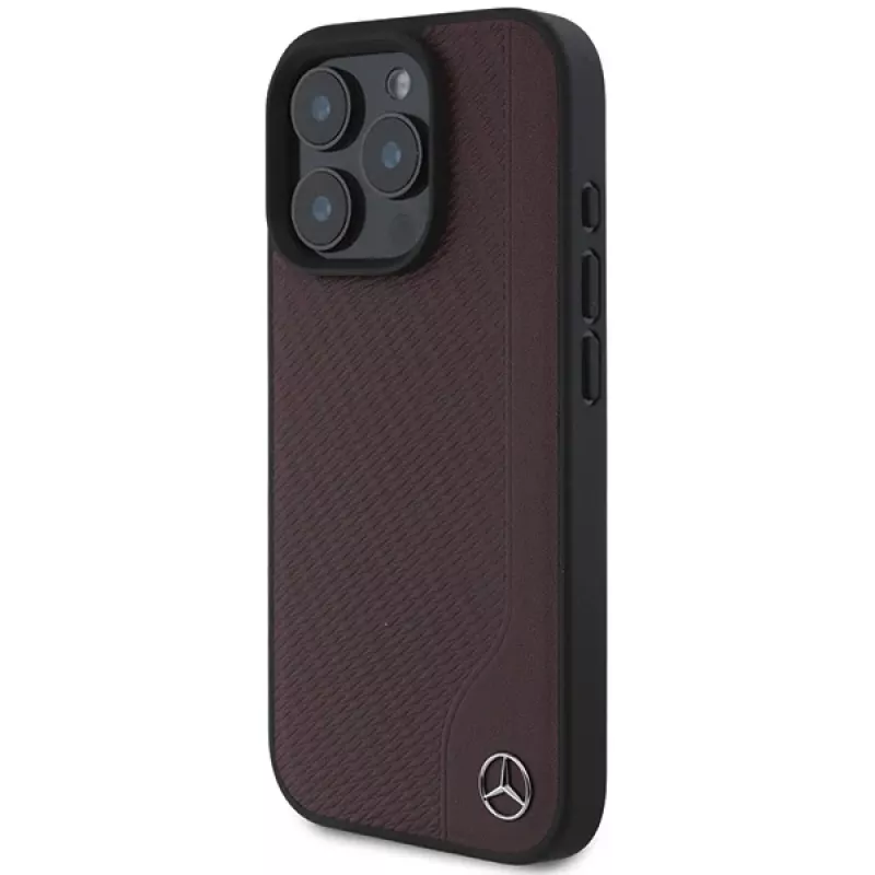 MERCEDES-BENZ Wood Imitation Leather Hard Case for Apple iPhone 16 Pro Max 6,9 inch Red MagSafe