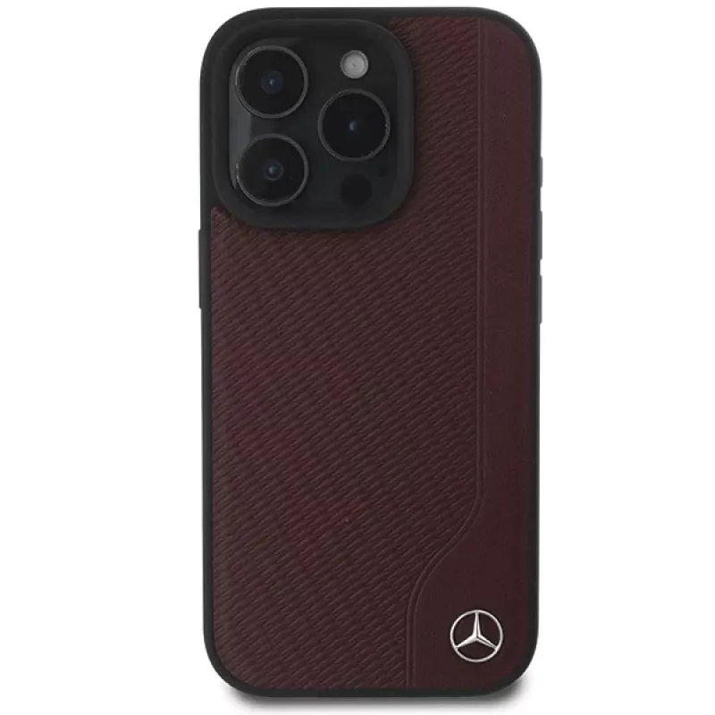 MERCEDES-BENZ Wood Imitation Leather Hard Case for Apple iPhone 16 Pro Max 6,9 inch Red MagSafe