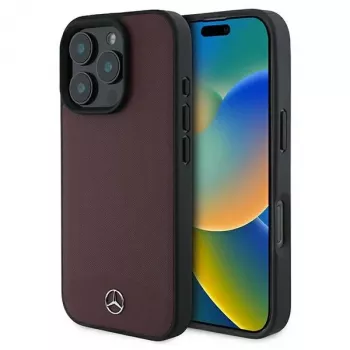 Mercedes-Benz MEHMP16L23RBARR Kietasis dėklas, skirtas iPhone 16 Pro 6,3 inch, raudona, tekstūruota ir lygi oda, MagSafe