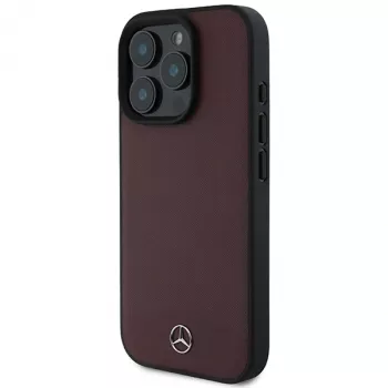 Mercedes-Benz MEHMP16L23RBARR Kietasis dėklas, skirtas iPhone 16 Pro 6,3 inch, raudona, tekstūruota ir lygi oda, MagSafe