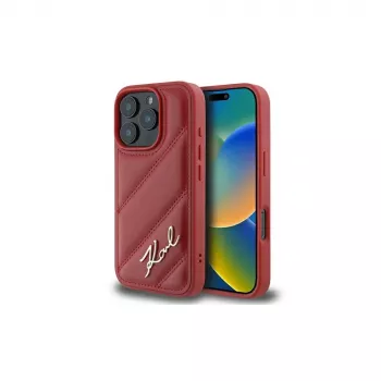 Karl Lagerfeld Quilted Signature Case, skirta Apple iPhone 16 Pro (raudona)