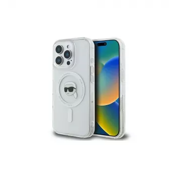 Karl Lagerfeld KLHMP16LHLSKIH Hardcase IML Metal Karl Head MagSafe, skirta Apple iPhone 16 Pro, balta