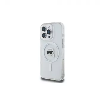 Karl Lagerfeld KLHMP16LHLSKIH Hardcase IML Metal Karl Head MagSafe, skirta Apple iPhone 16 Pro, balta
