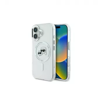 Karl Lagerfeld KLHMP16MHLSKCH iPhone 16 Plus 6.7 Hardcase IML Metal Karl & Choupette Head MagSafe White