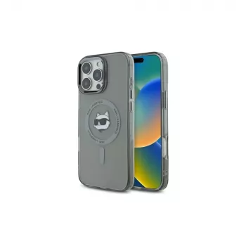 Karl Lagerfeld KLHMP16XHLSCHK Kietasis dėklas, skirtas iPhone 16 Pro Max 6,9 inch juodas IML metalinė Choupette galvutė MagSafe