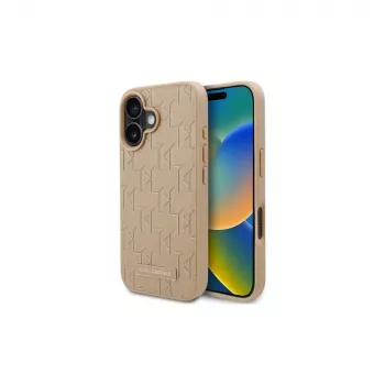 Karl Lagerfeld KLHMP16SPKHPORPE kietasis dėklas, skirtas iPhone 16 6,1 colio, smėlio spalvos, karšto štampavimo, MagSafe