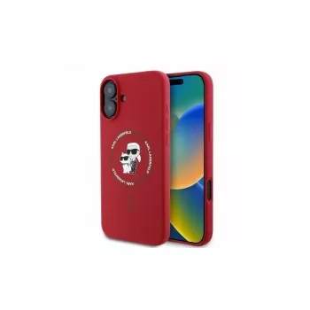Karl Lagerfeld KLHMP16SSCMKCRHR iPhone 16 6,1 inch Red Silicone Hard Case with Karl & Choupette Ring and MagSafe