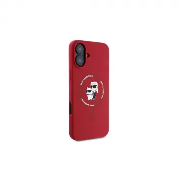 Karl Lagerfeld KLHMP16SSCMKCRHR iPhone 16 6,1 inch Red Silicone Hard Case with Karl & Choupette Ring and MagSafe