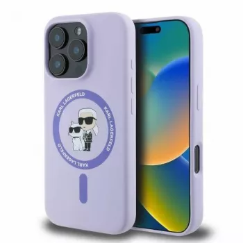 Karl Lagerfeld KLHMP16LSCMKCRHU iPhone 16 Pro 6,3 inch Violetinis Silikoninis Dėklas su Karl & Choupette Žiedu ir MagSafe