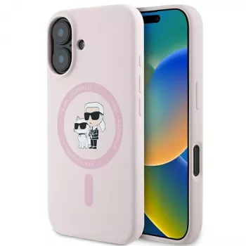 Karl Lagerfeld KLHMP16SSCMKCRHP Hardcase Silicone MagSafe Case, skirta Apple iPhone 16 6,1 colio, rožinė, Karl & Choupette