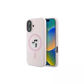 Karl Lagerfeld iPhone 16 Plus 6,7 col. Silikoninis kietas dėklas su žiedu ir MagSafe – Rožinis