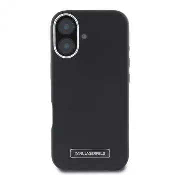 Karl Lagerfeld KLHMP16SPGMSRPK iPhone 16 6,1 colio juodas kietas dėklas su metaline plokštele MagSafe