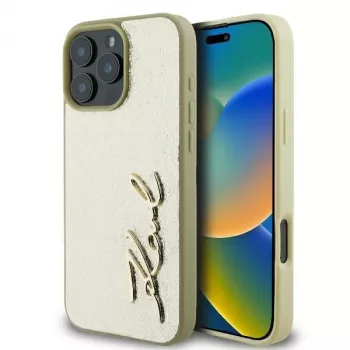 Karl Lagerfeld Metal Signature Hardcase, skirta iPhone 16 Pro 6,3 inch, auksinė