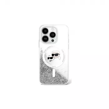 Karl Lagerfeld Liquid Glitter Karl & Choupette Head MagSafe Case for iPhone 16 (Skaidrus)