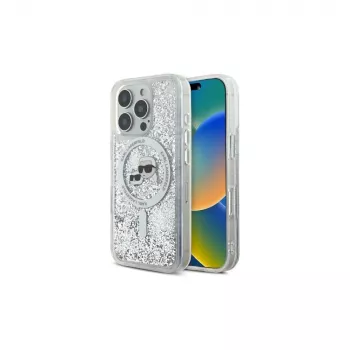 Karl Lagerfeld Liquid Glitter Karl & Choupette Head MagSafe Case for iPhone 16 Pro Max (Transparent)