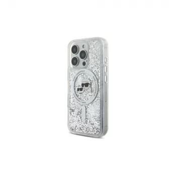 Karl Lagerfeld Liquid Glitter Karl & Choupette Head MagSafe Case for iPhone 16 Pro Max (Transparent)