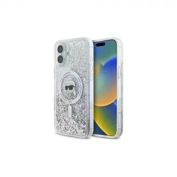 Karl Lagerfeld Liquid Glitter Karl Head MagSafe Hard Case, skirta Apple iPhone 16 6,1 colio - permatoma