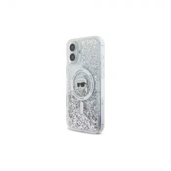 Karl Lagerfeld Liquid Glitter Karl Head MagSafe Hard Case, skirta iPhone 16 Plus, permatoma
