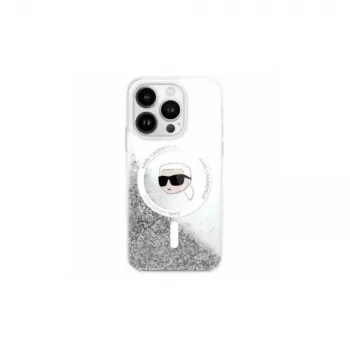 Karl Lagerfeld Liquid Glitter Karl Head MagSafe Case, iPhone 16 Pro, skaidrus