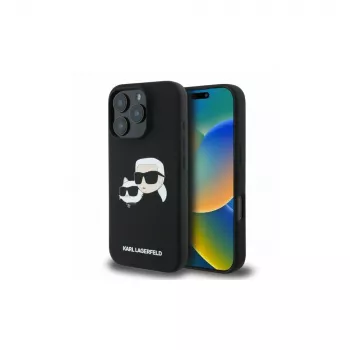 Karl Lagerfeld KLHMP16LSKCHPPLK iPhone 16 Pro 6,3 colio juodas silikoninis dėklas su dvigubų galvų raštu, MagSafe