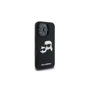 Karl Lagerfeld KLHMP16LSKCHPPLK iPhone 16 Pro 6,3 colio juodas silikoninis dėklas su dvigubų galvų raštu, MagSafe